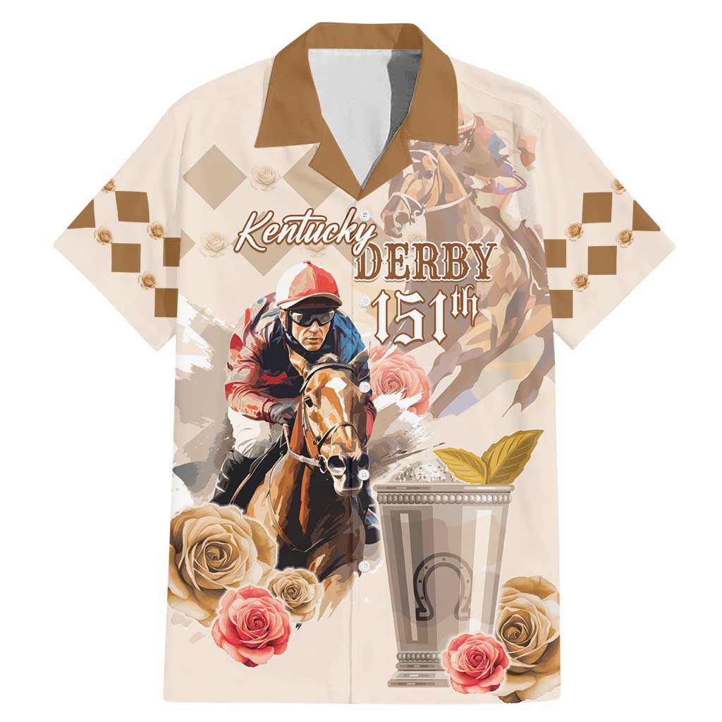 Personalized Kentucky 151st Anniversary Horse Racing Family Matching Mermaid Dress and Hawaiian Shirt Mint Julep Beige Version LT05