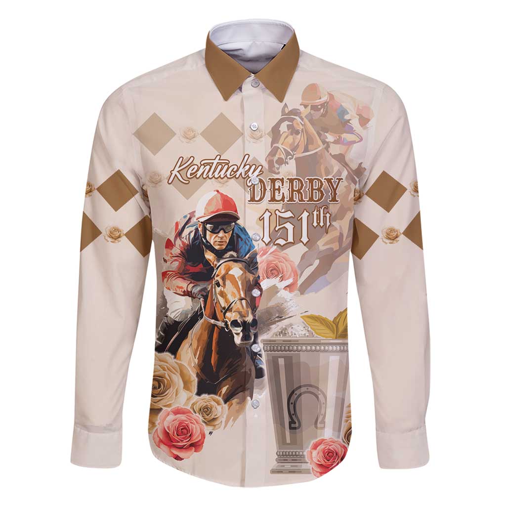 Personalized Kentucky 151st Anniversary Horse Racing Family Matching Mermaid Dress and Hawaiian Shirt Mint Julep Beige Version LT05