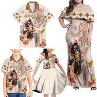 Personalized Kentucky 151st Anniversary Horse Racing Family Matching Off Shoulder Maxi Dress and Hawaiian Shirt Mint Julep Beige Version LT05