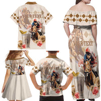 Personalized Kentucky 151st Anniversary Horse Racing Family Matching Off Shoulder Maxi Dress and Hawaiian Shirt Mint Julep Beige Version LT05
