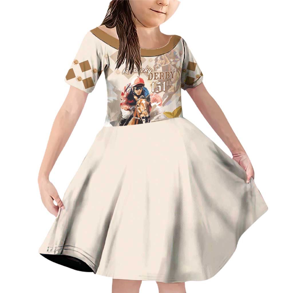 Personalized Kentucky 151st Anniversary Horse Racing Family Matching Off Shoulder Short Dress and Hawaiian Shirt Mint Julep Beige Version LT05