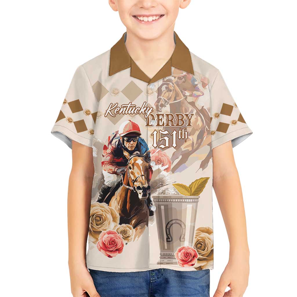 Personalized Kentucky 151st Anniversary Horse Racing Family Matching Puletasi and Hawaiian Shirt Mint Julep Beige Version LT05