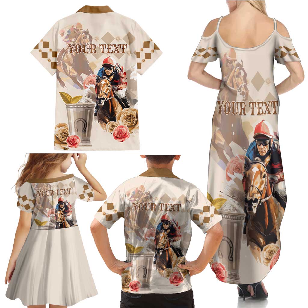 Personalized Kentucky 151st Anniversary Horse Racing Family Matching Summer Maxi Dress and Hawaiian Shirt Mint Julep Beige Version LT05