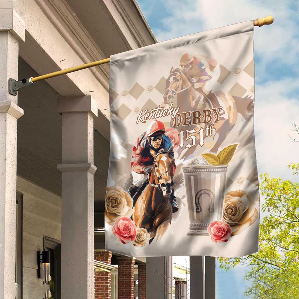 Kentucky 151st Anniversary Horse Racing Garden Flag Mint Julep Beige Version LT05