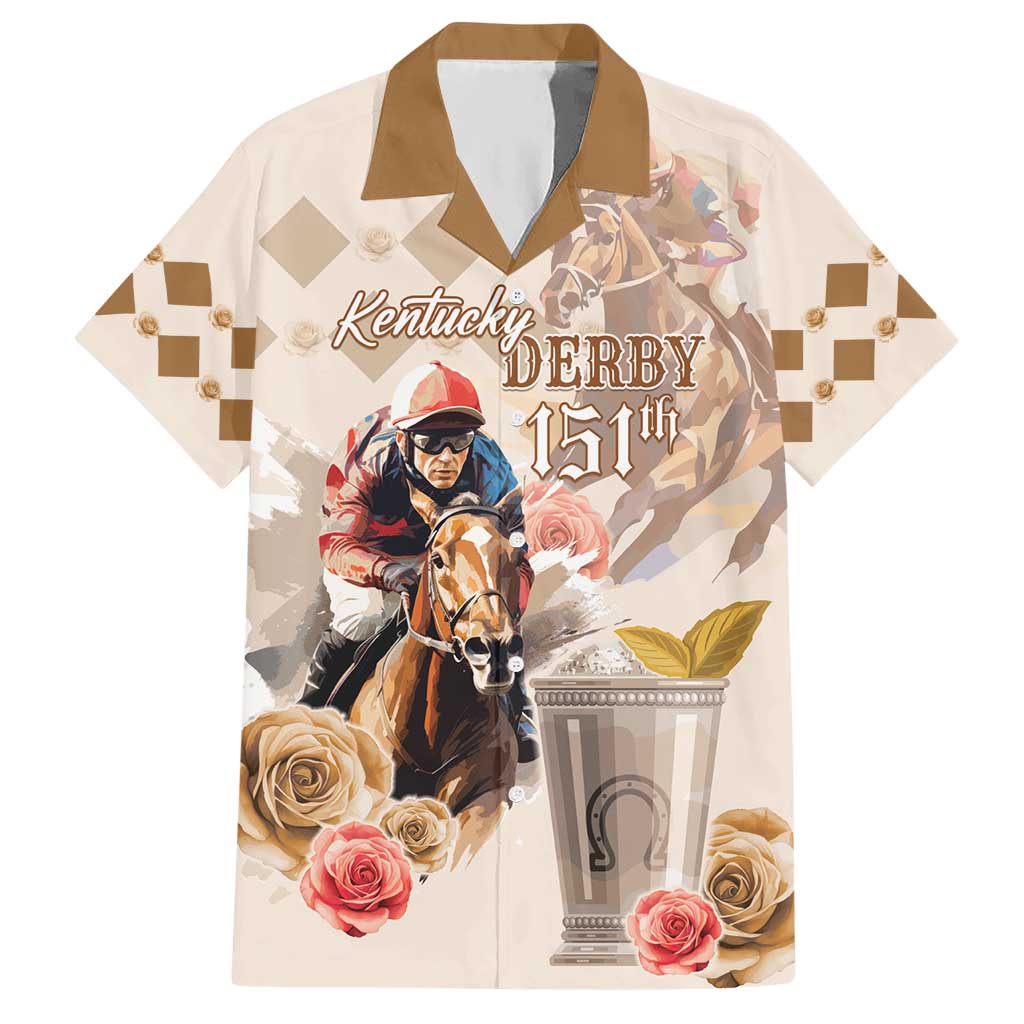 Personalized Kentucky 151st Anniversary Horse Racing Hawaiian Shirt Mint Julep Beige Version LT05