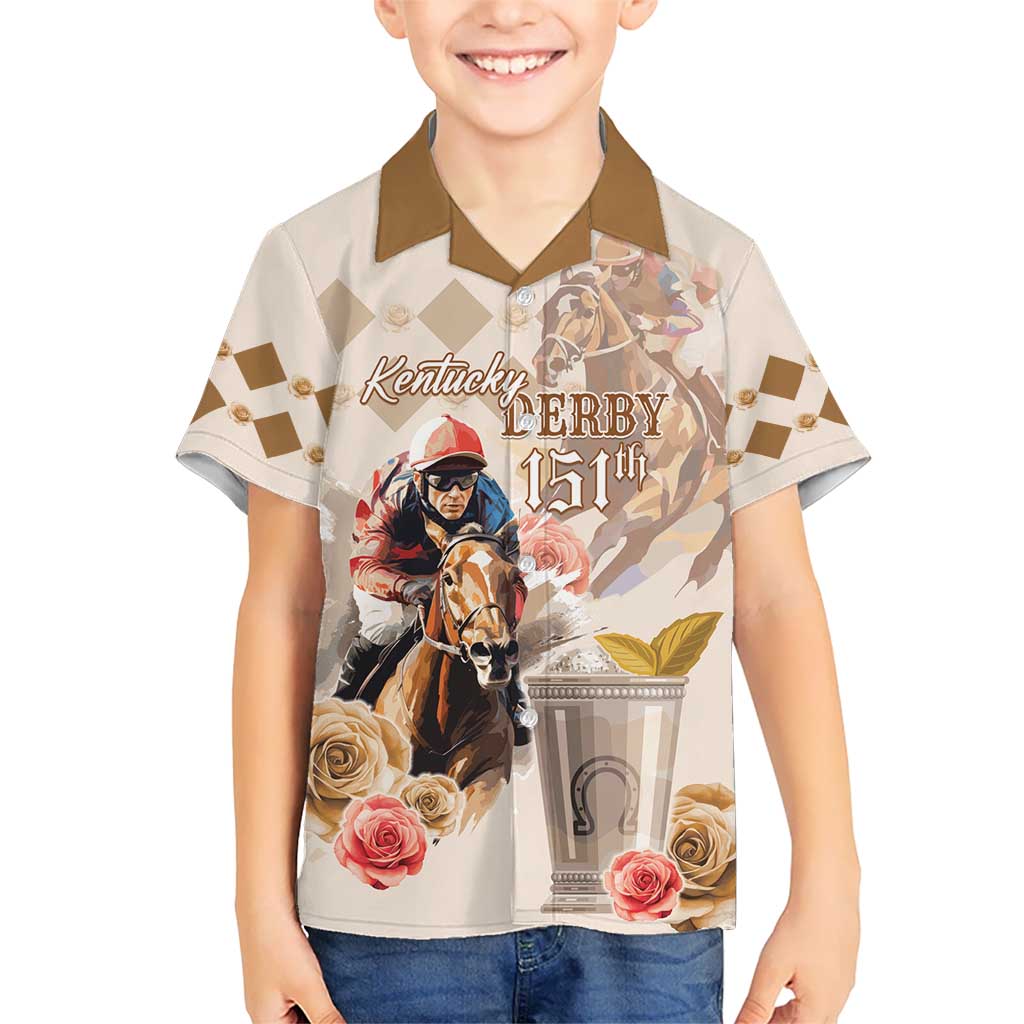 Personalized Kentucky 151st Anniversary Horse Racing Hawaiian Shirt Mint Julep Beige Version LT05