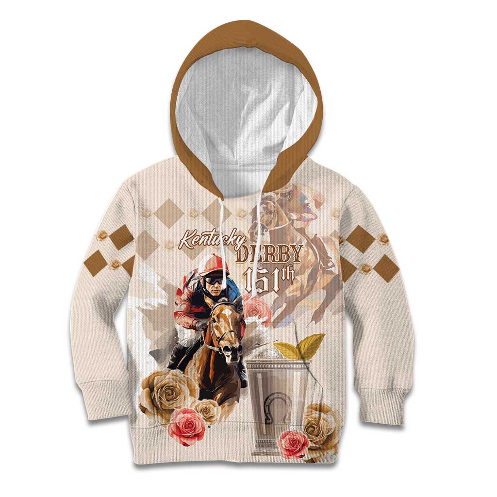 Personalized Kentucky 151st Anniversary Horse Racing Kid Hoodie Mint Julep Beige Version LT05