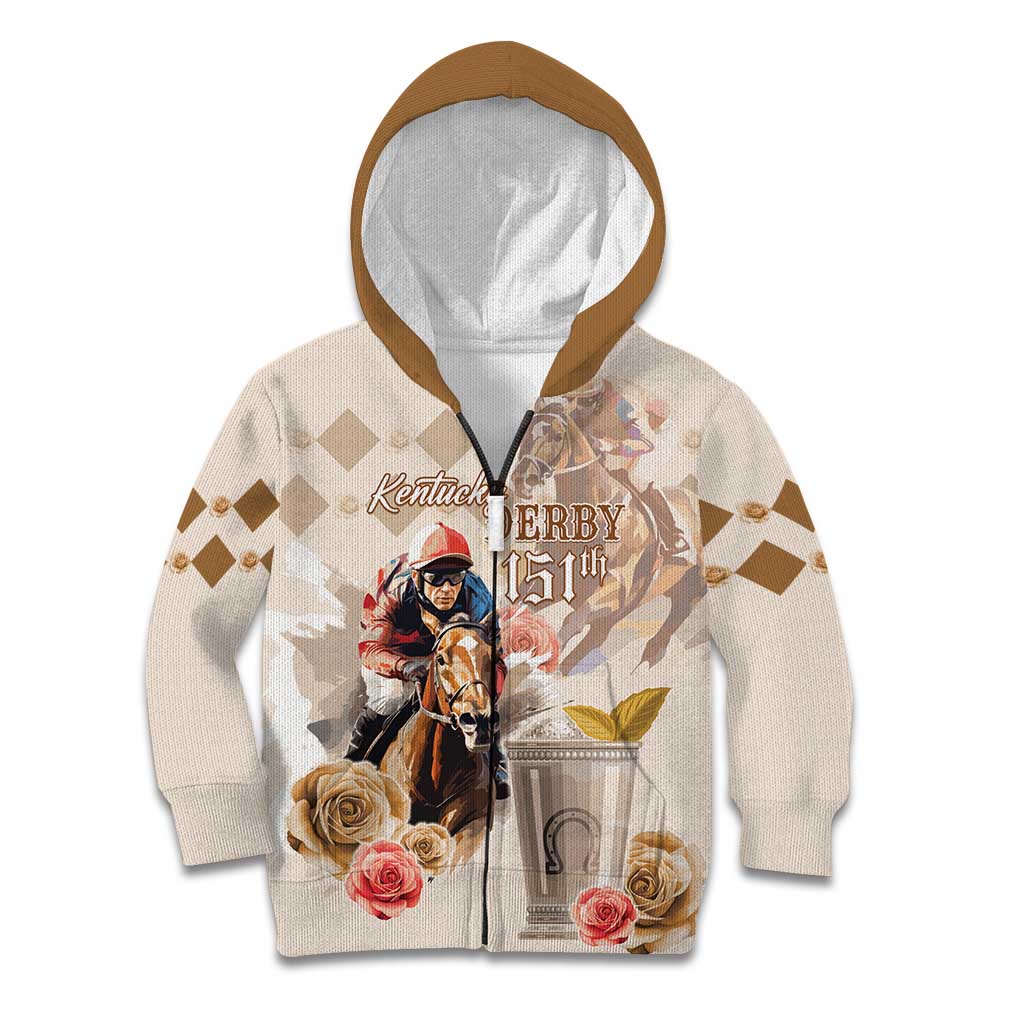 Personalized Kentucky 151st Anniversary Horse Racing Kid Hoodie Mint Julep Beige Version LT05
