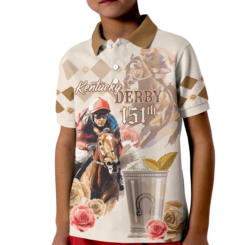 Personalized Kentucky 151st Anniversary Horse Racing Kid Polo Shirt Mint Julep Beige Version LT05
