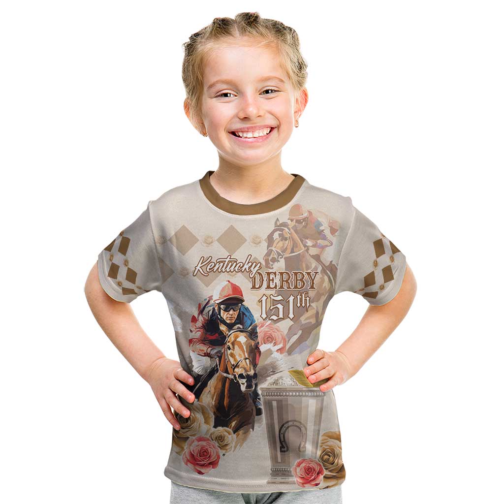 Personalized Kentucky 151st Anniversary Horse Racing Kid T Shirt Mint Julep Beige Version LT05