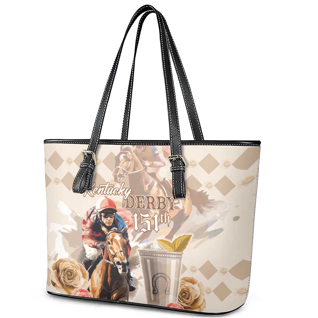 Kentucky 151st Anniversary Horse Racing Leather Tote Bag Mint Julep Beige Version LT05
