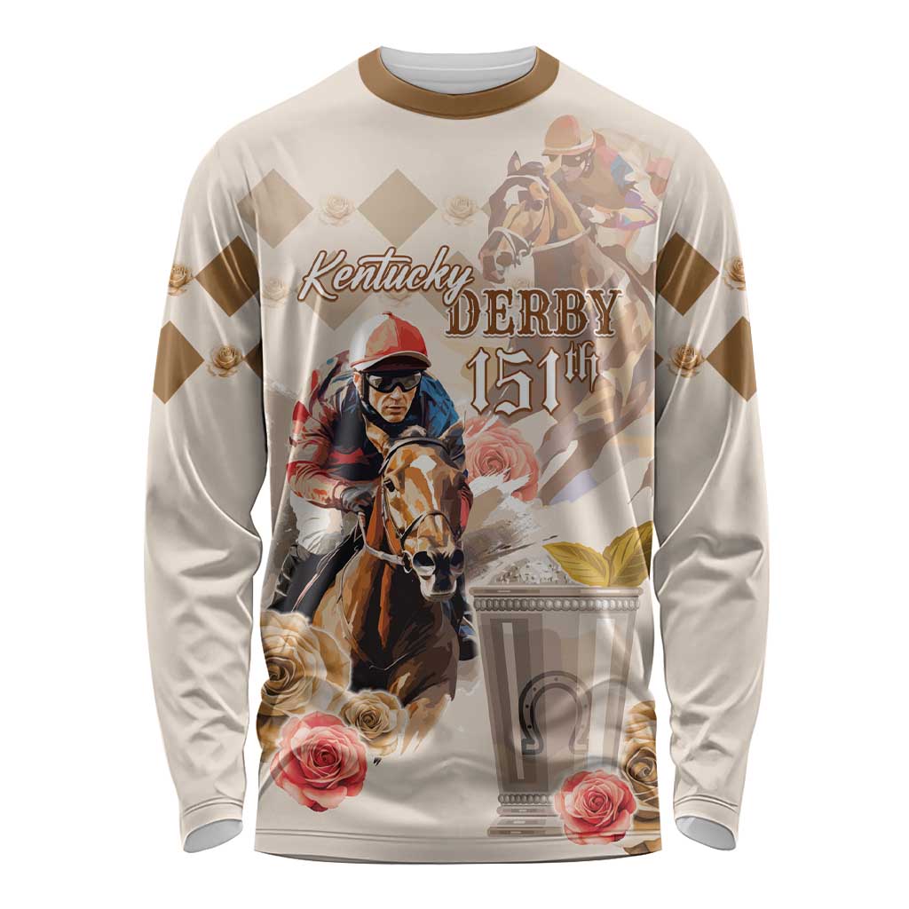 Personalized Kentucky 151st Anniversary Horse Racing Long Sleeve Shirt Mint Julep Beige Version LT05