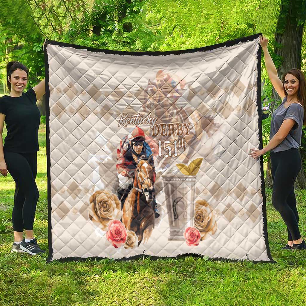 Kentucky 151st Anniversary Horse Racing Quilt Mint Julep Beige Version LT05