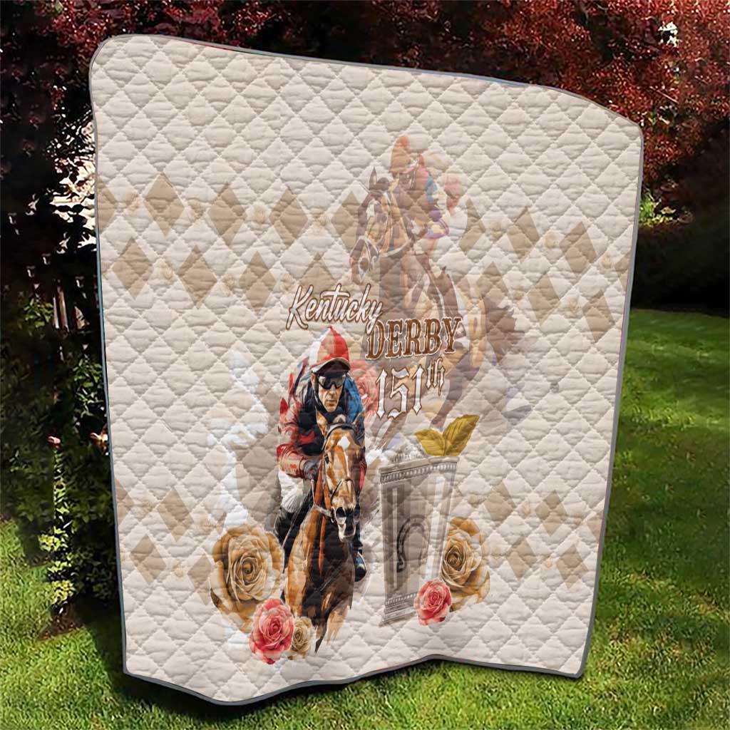 Kentucky 151st Anniversary Horse Racing Quilt Mint Julep Beige Version LT05
