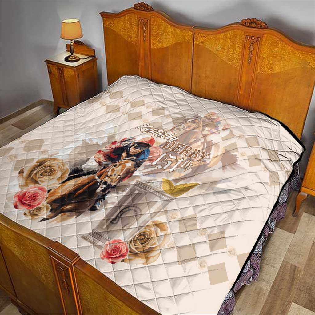 Kentucky 151st Anniversary Horse Racing Quilt Mint Julep Beige Version LT05