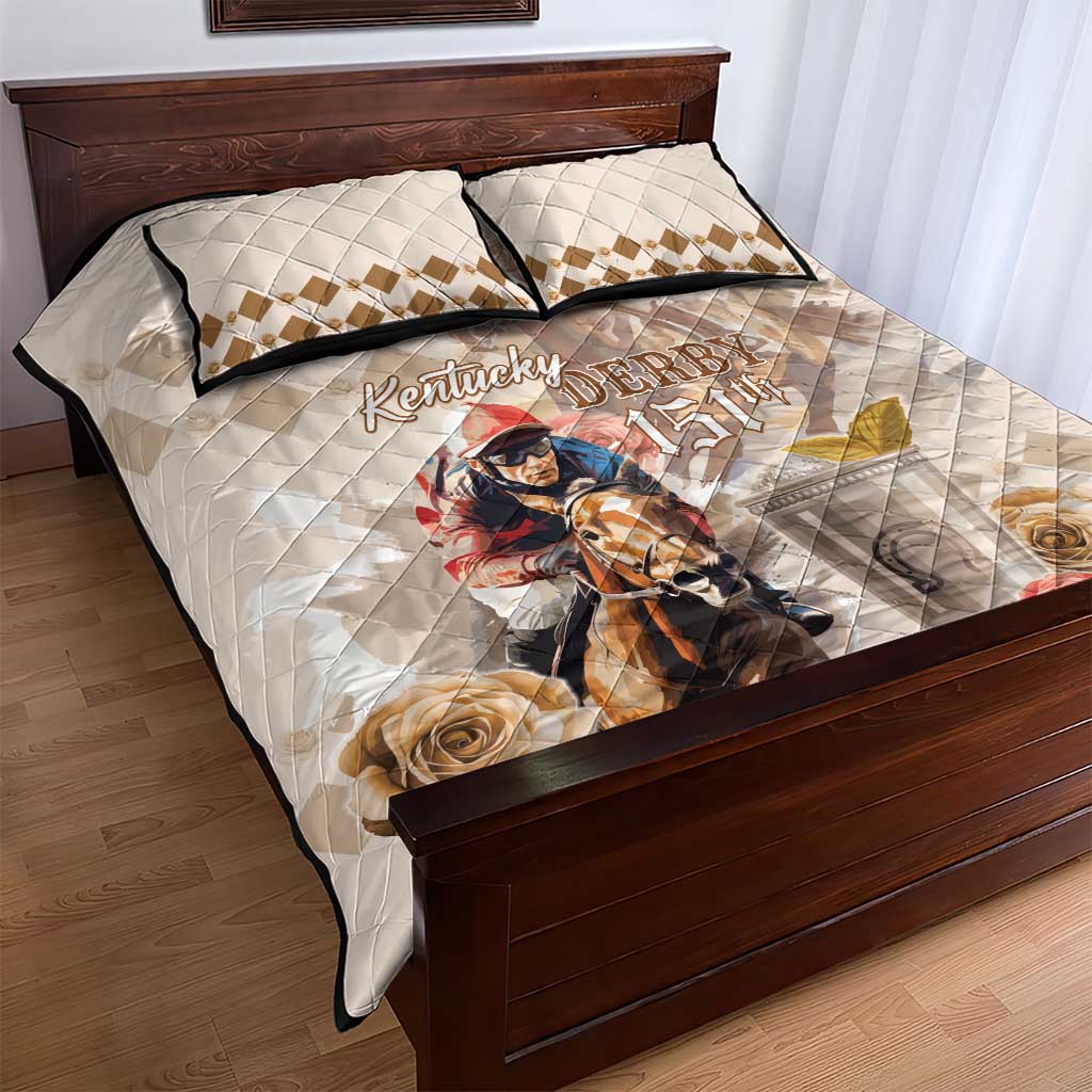 Kentucky 151st Anniversary Horse Racing Quilt Bed Set Mint Julep Beige Version LT05