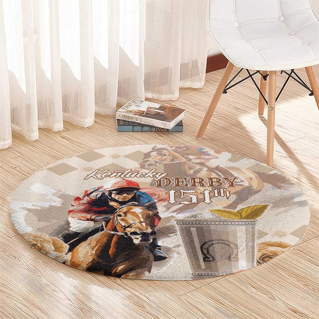 Kentucky 151st Anniversary Horse Racing Round Carpet Mint Julep Beige Version LT05
