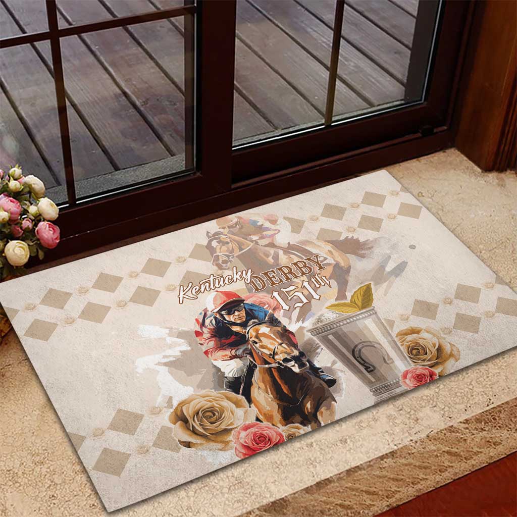 Kentucky 151st Anniversary Horse Racing Rubber Doormat Mint Julep Beige Version LT05