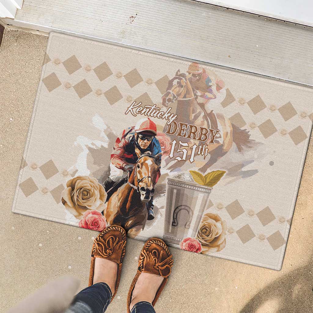 Kentucky 151st Anniversary Horse Racing Rubber Doormat Mint Julep Beige Version LT05
