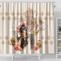 Kentucky 151st Anniversary Horse Racing Shower Curtain Mint Julep Beige Version LT05