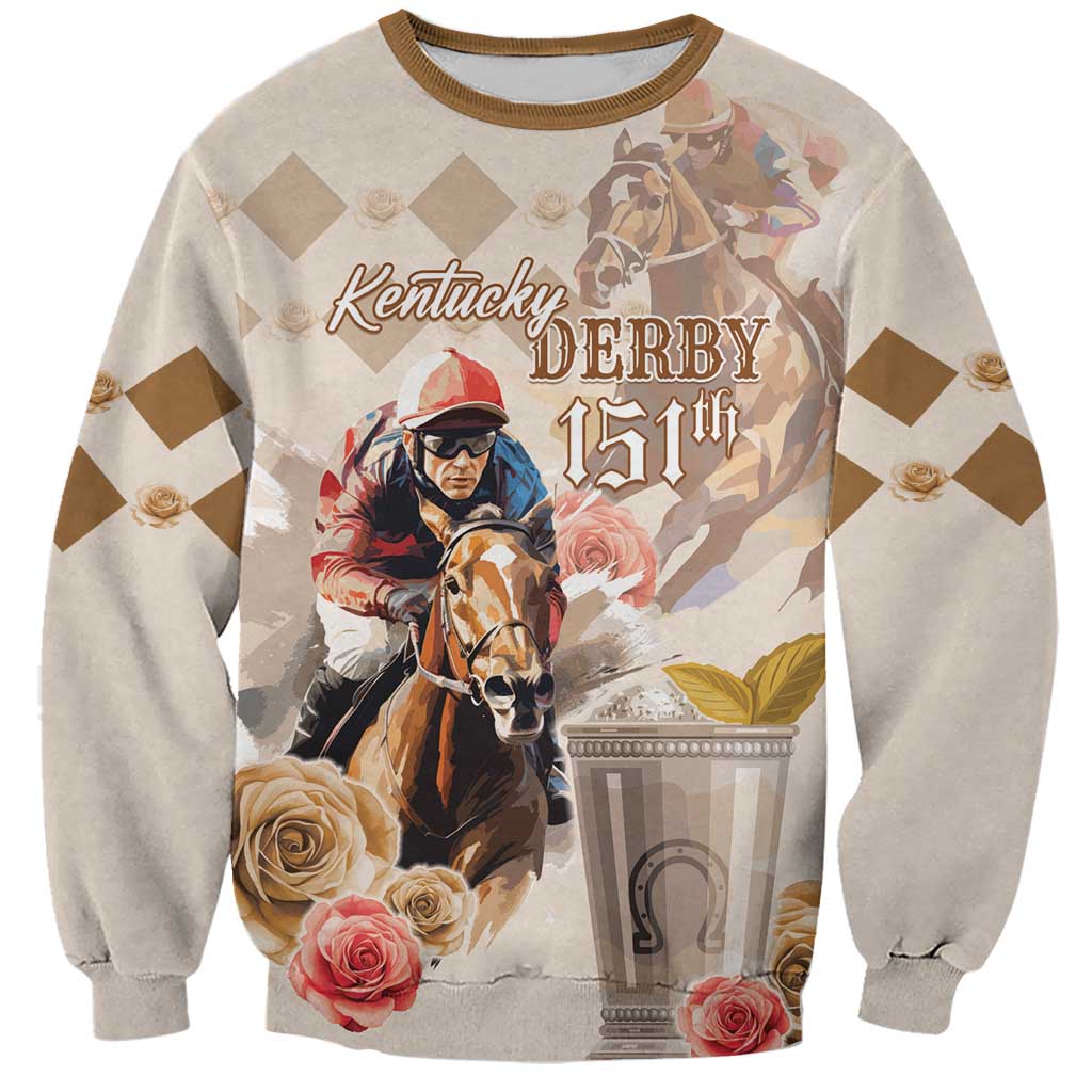 Personalized Kentucky 151st Anniversary Horse Racing Sweatshirt Mint Julep Beige Version LT05