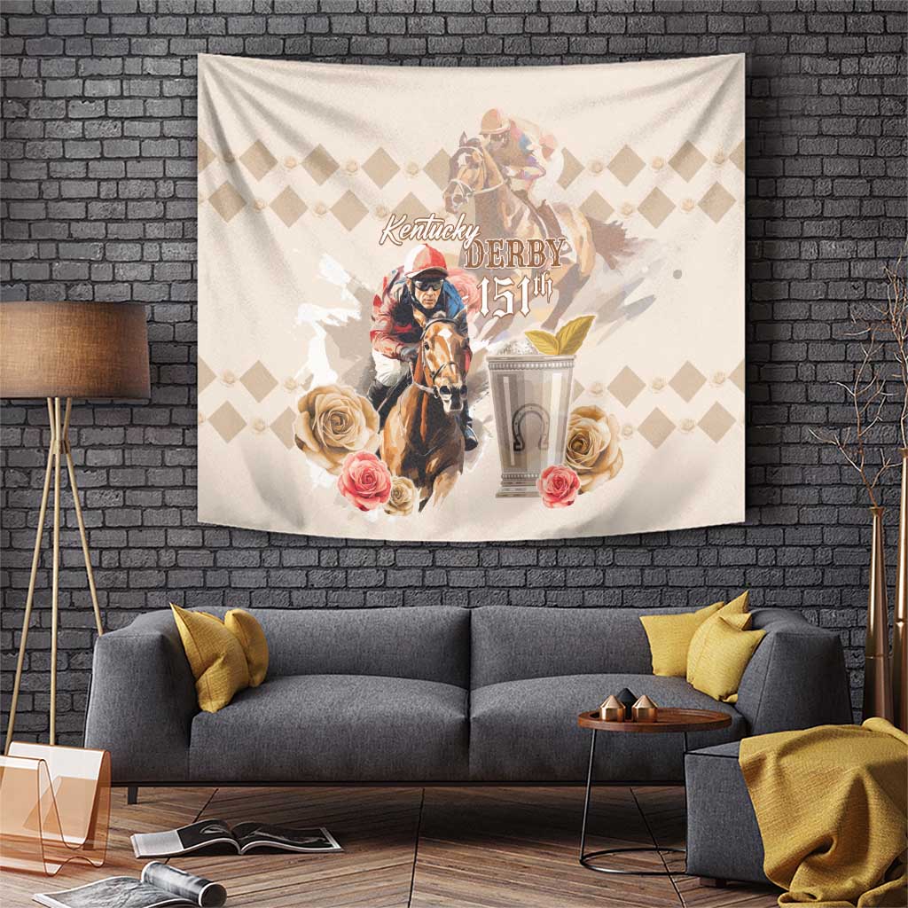 Kentucky 151st Anniversary Horse Racing Tapestry Mint Julep Beige Version LT05