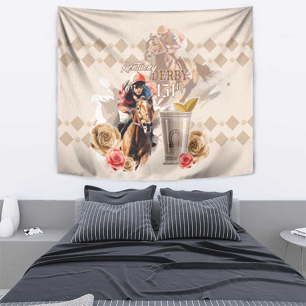 Kentucky 151st Anniversary Horse Racing Tapestry Mint Julep Beige Version LT05