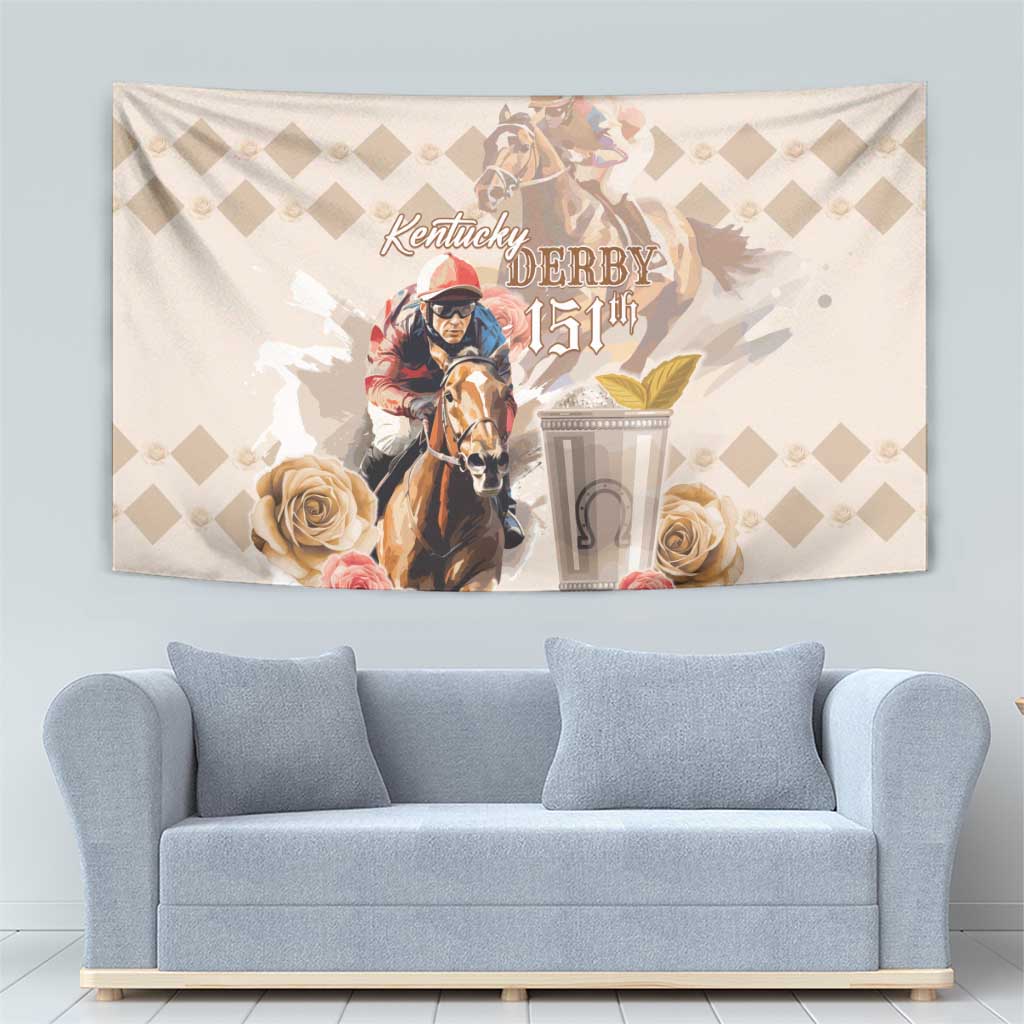 Kentucky 151st Anniversary Horse Racing Tapestry Mint Julep Beige Version LT05