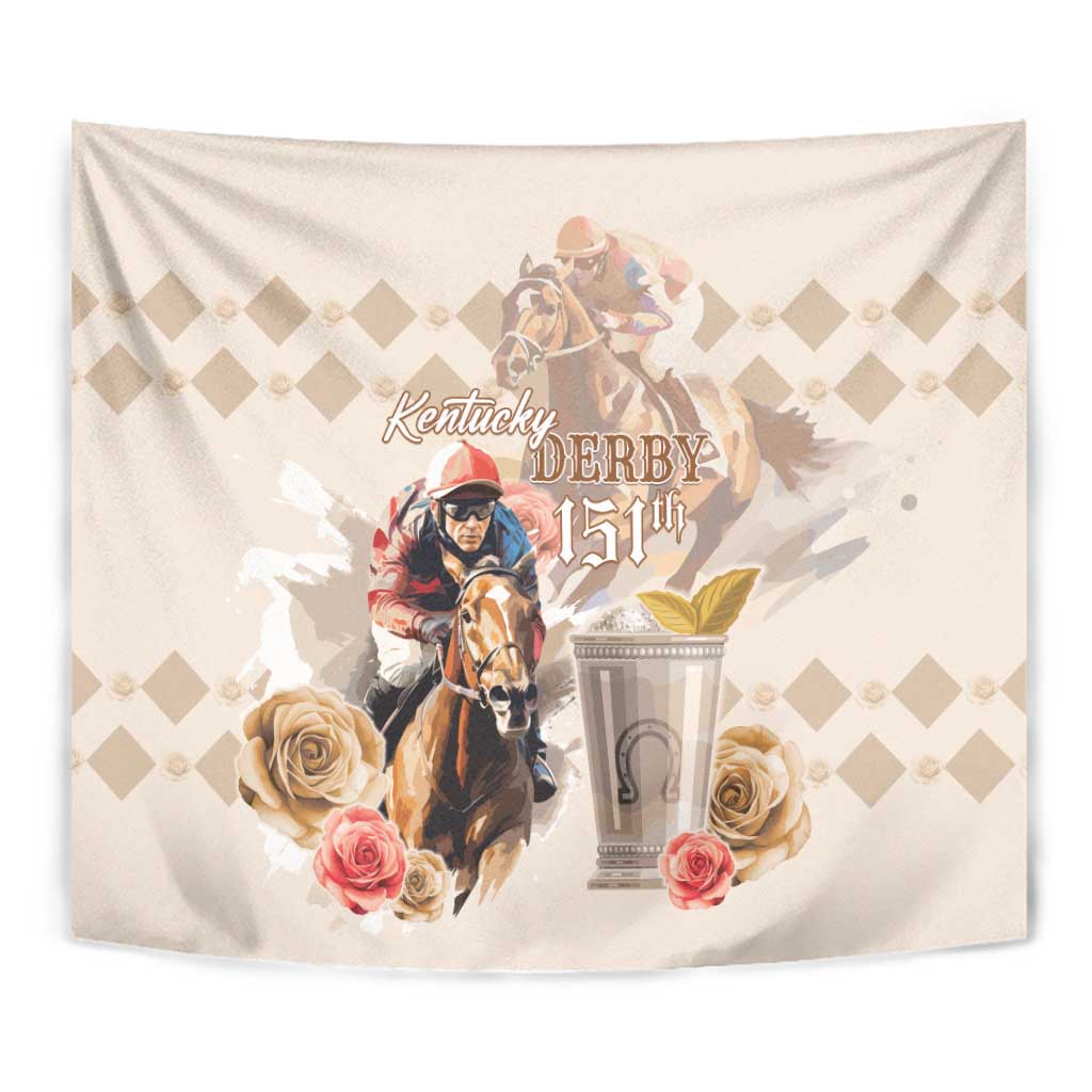 Kentucky 151st Anniversary Horse Racing Tapestry Mint Julep Beige Version LT05