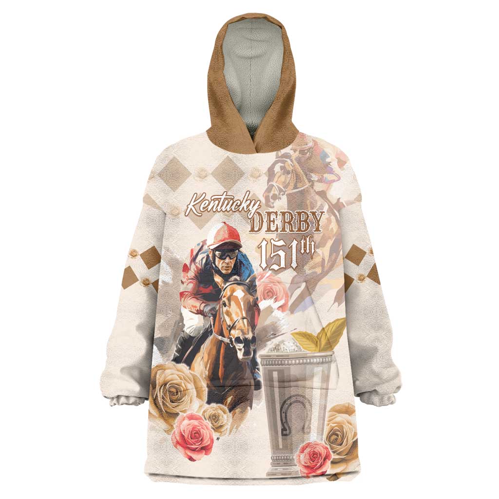 Personalized Kentucky 151st Anniversary Horse Racing Wearable Blanket Hoodie Mint Julep Beige Version LT05