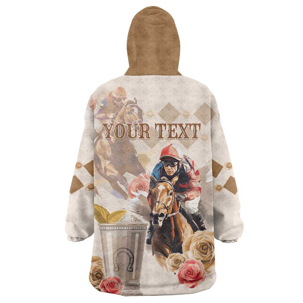 Personalized Kentucky 151st Anniversary Horse Racing Wearable Blanket Hoodie Mint Julep Beige Version LT05