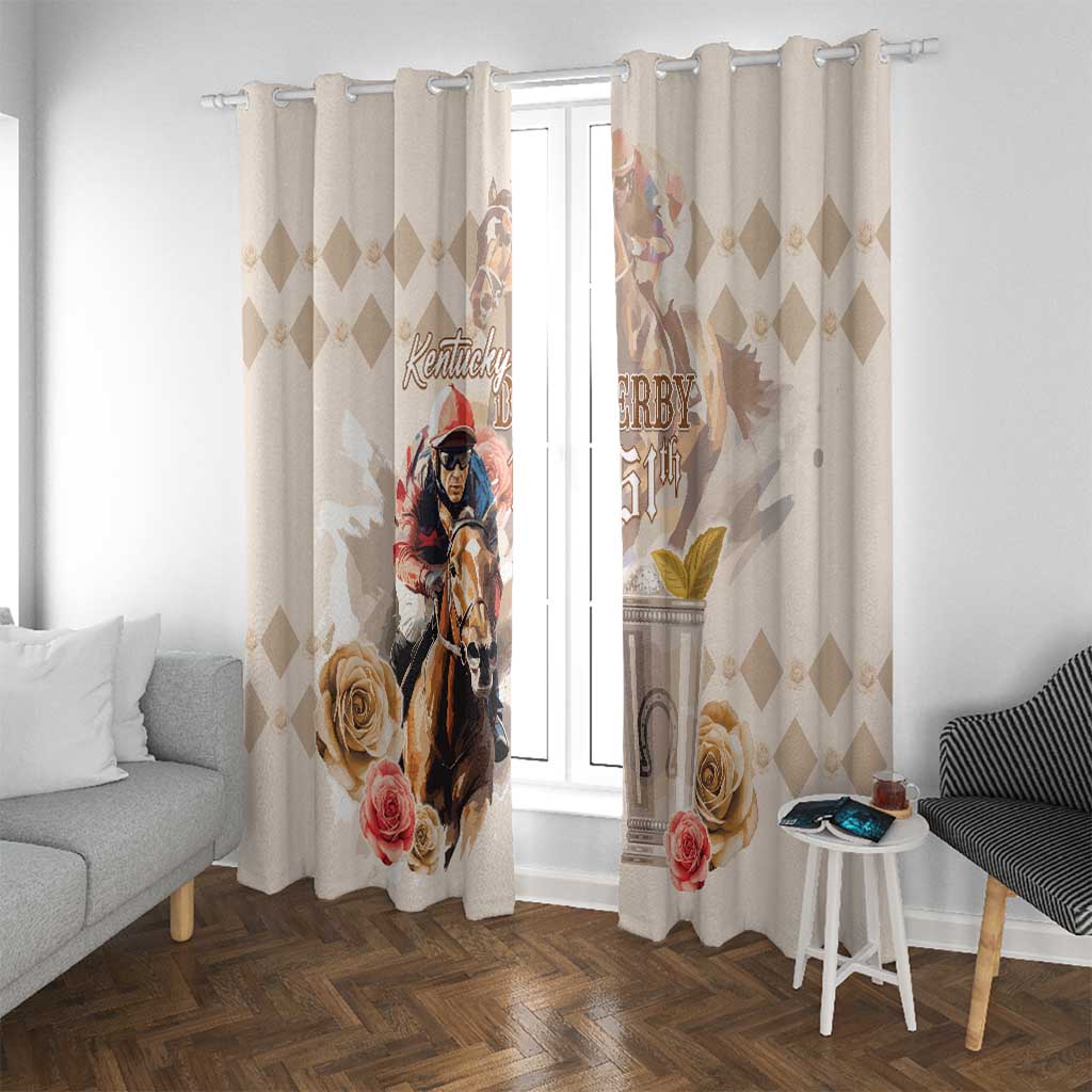 Kentucky 151st Anniversary Horse Racing Window Curtain Mint Julep Beige Version LT05