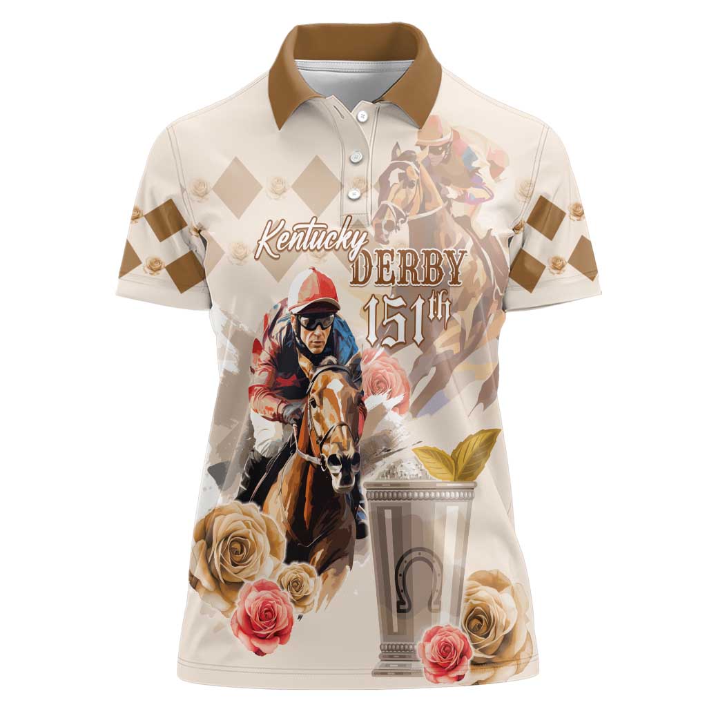 Personalized Kentucky 151st Anniversary Horse Racing Women Polo Shirt Mint Julep Beige Version LT05