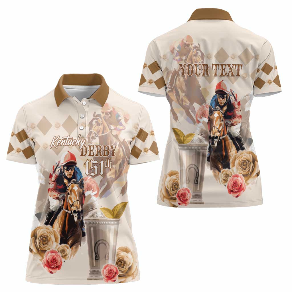 Personalized Kentucky 151st Anniversary Horse Racing Women Polo Shirt Mint Julep Beige Version LT05