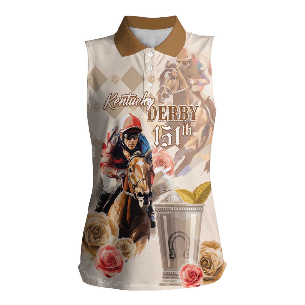 Personalized Kentucky 151st Anniversary Horse Racing Women Sleeveless Polo Shirt Mint Julep Beige Version LT05