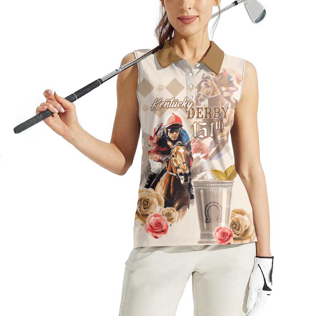 Personalized Kentucky 151st Anniversary Horse Racing Women Sleeveless Polo Shirt Mint Julep Beige Version LT05