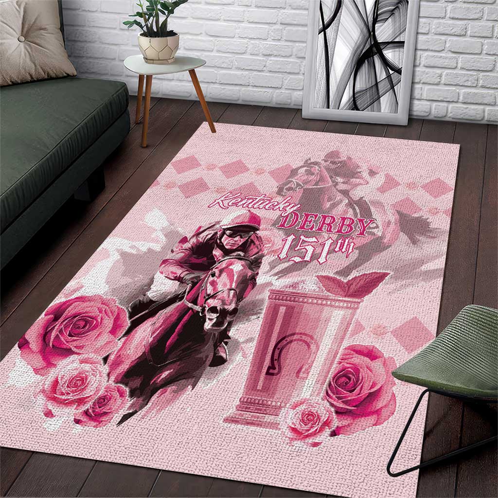 Kentucky Horse Racing Area Rug 151st Anniversary Mint Julep Pink Version LT05