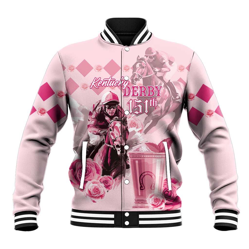Personalized Kentucky Horse Racing Baseball Jacket 151st Anniversary Mint Julep Pink Version LT05