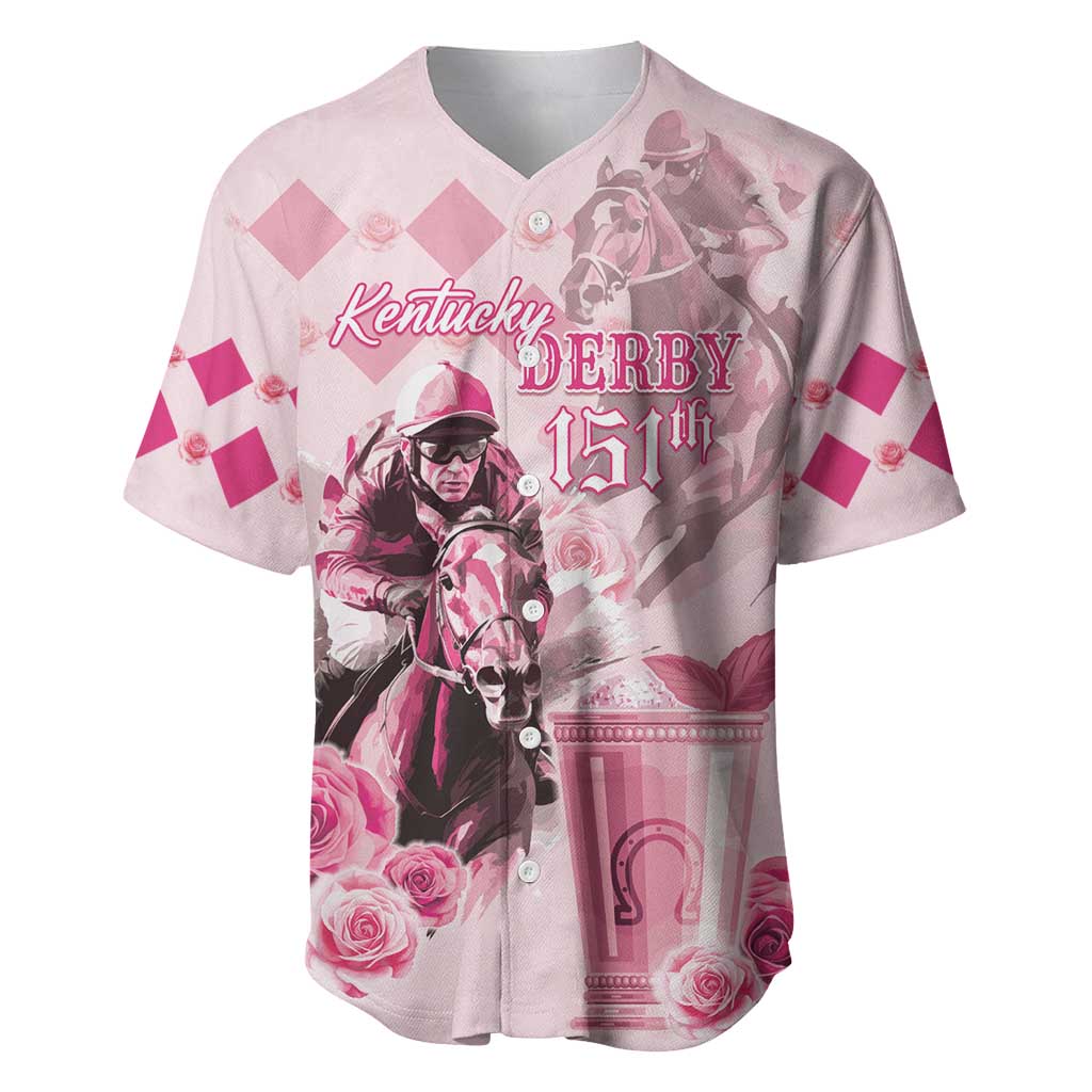 Personalized Kentucky Horse Racing Baseball Jersey 151st Anniversary Mint Julep Pink Version LT05