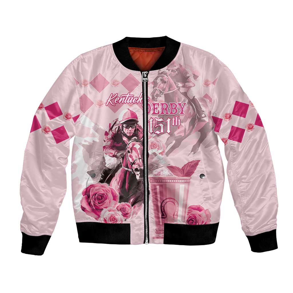 Personalized Kentucky Horse Racing Bomber Jacket 151st Anniversary Mint Julep Pink Version LT05