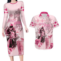 Personalized Kentucky Horse Racing Couples Matching Long Sleeve Bodycon Dress and Hawaiian Shirt 151st Anniversary Mint Julep Pink Version LT05