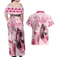 Personalized Kentucky Horse Racing Couples Matching Off Shoulder Maxi Dress and Hawaiian Shirt 151st Anniversary Mint Julep Pink Version LT05
