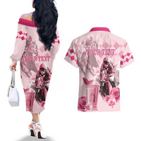 Personalized Kentucky Horse Racing Couples Matching Off The Shoulder Long Sleeve Dress and Hawaiian Shirt 151st Anniversary Mint Julep Pink Version LT05