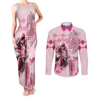 Personalized Kentucky Horse Racing Couples Matching Tank Maxi Dress and Long Sleeve Button Shirt 151st Anniversary Mint Julep Pink Version LT05
