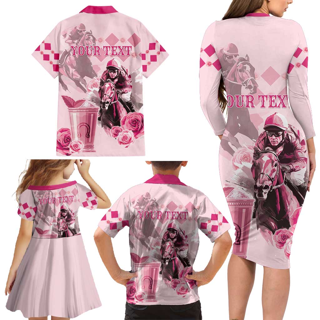 Personalized Kentucky Horse Racing Family Matching Long Sleeve Bodycon Dress and Hawaiian Shirt 151st Anniversary Mint Julep Pink Version LT05