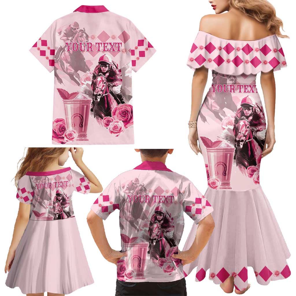 Personalized Kentucky Horse Racing Family Matching Mermaid Dress and Hawaiian Shirt 151st Anniversary Mint Julep Pink Version LT05