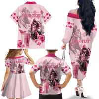 Personalized Kentucky Horse Racing Family Matching Off The Shoulder Long Sleeve Dress and Hawaiian Shirt 151st Anniversary Mint Julep Pink Version LT05