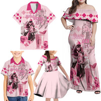 Personalized Kentucky Horse Racing Family Matching Off Shoulder Maxi Dress and Hawaiian Shirt 151st Anniversary Mint Julep Pink Version LT05