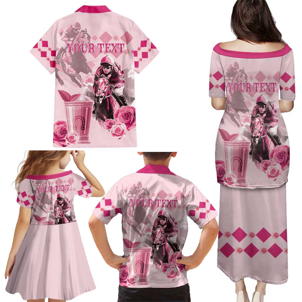 Personalized Kentucky Horse Racing Family Matching Puletasi and Hawaiian Shirt 151st Anniversary Mint Julep Pink Version LT05