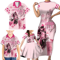 Personalized Kentucky Horse Racing Family Matching Short Sleeve Bodycon Dress and Hawaiian Shirt 151st Anniversary Mint Julep Pink Version LT05